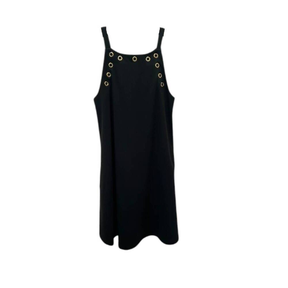NEW VERA FISHBAUGH women's grommett trim poly knit a-line dress with pockets in